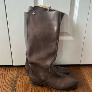 Bussola Lyon Leather Riding Boots Size 40 Cobblestone Brown Side Zip Gusset